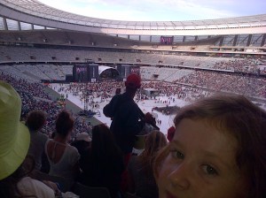 The memorial concert for Madiba last night in Cpae Town. My children had never seen so many people at once in their lives.