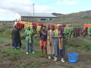 Woman with dyed wool
